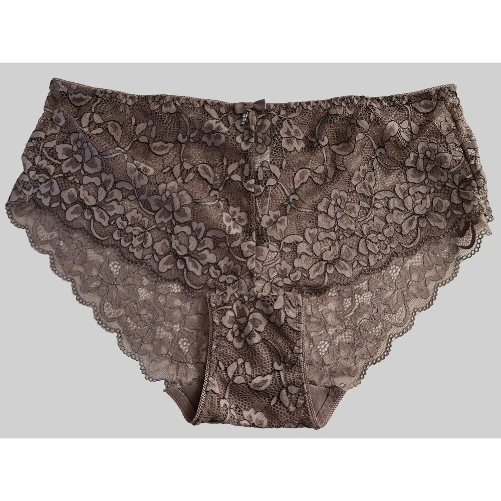 Womens XL Brown Scalloped Floral Lace Panties Seamless High Waisted Briefs Cozy